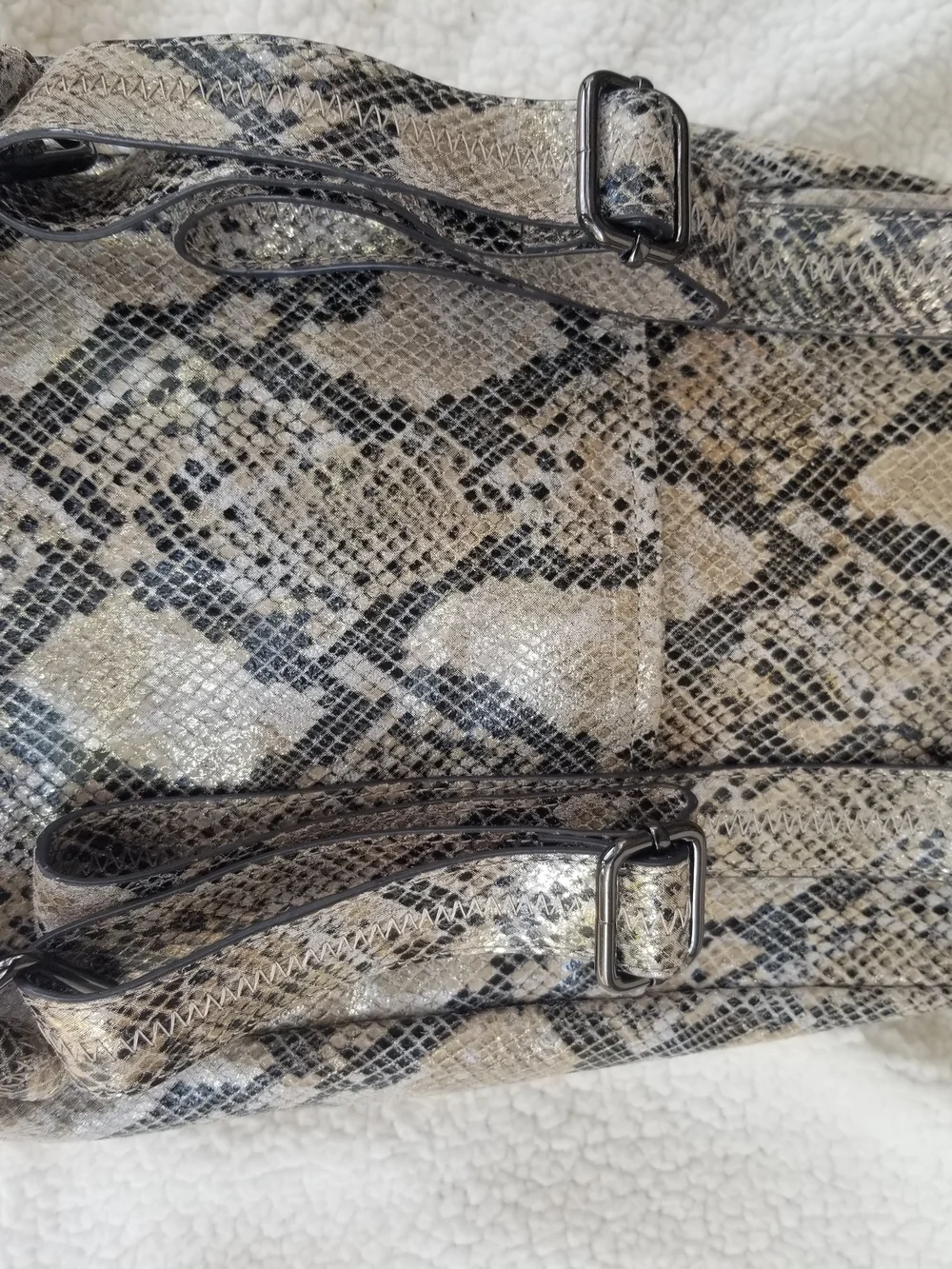 AIMEE KESTENBERG Snake-Print Tote in Beige, Black and Gold Tones